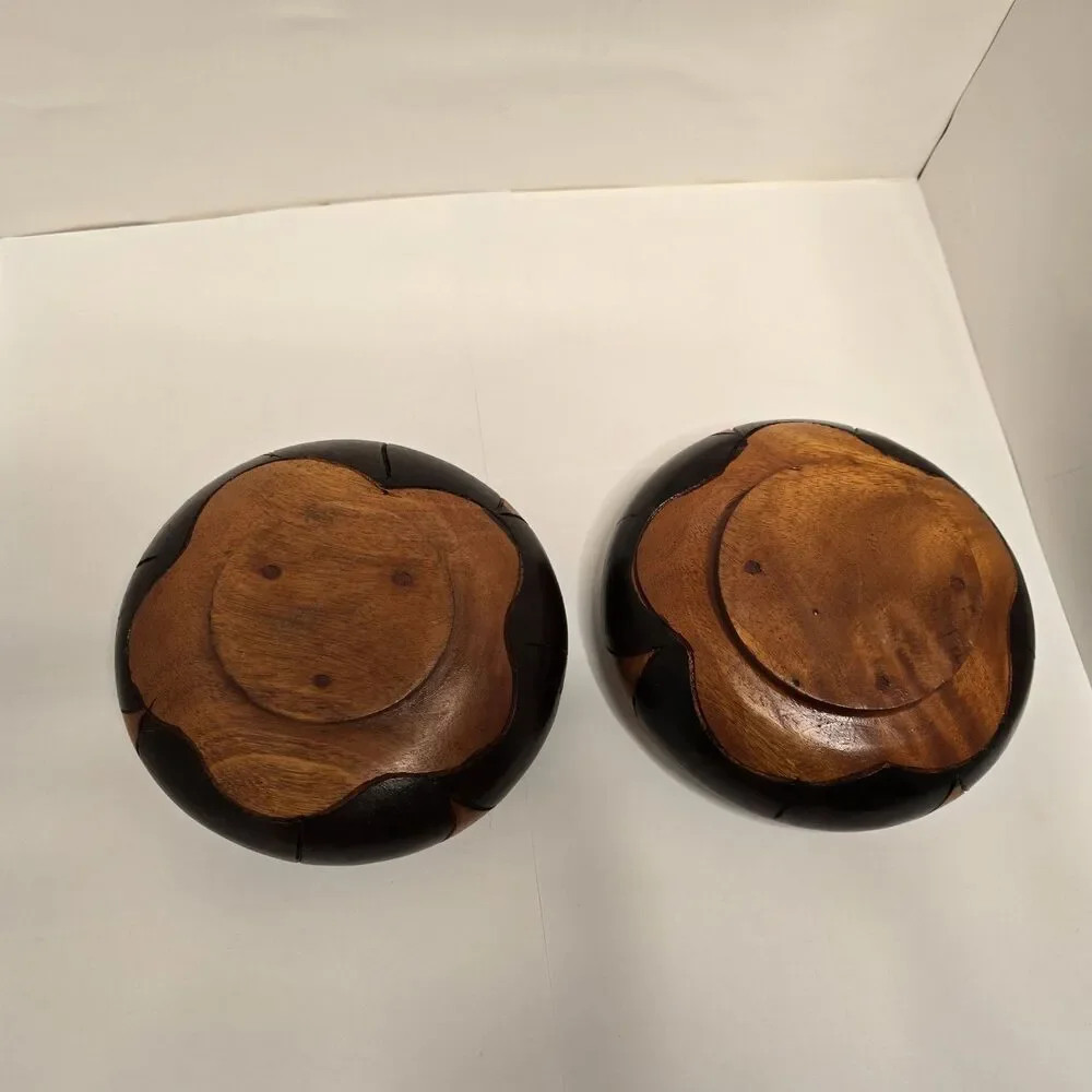 Vintage Wooden Two Toned Handmade Fish Bowls Set Of 2